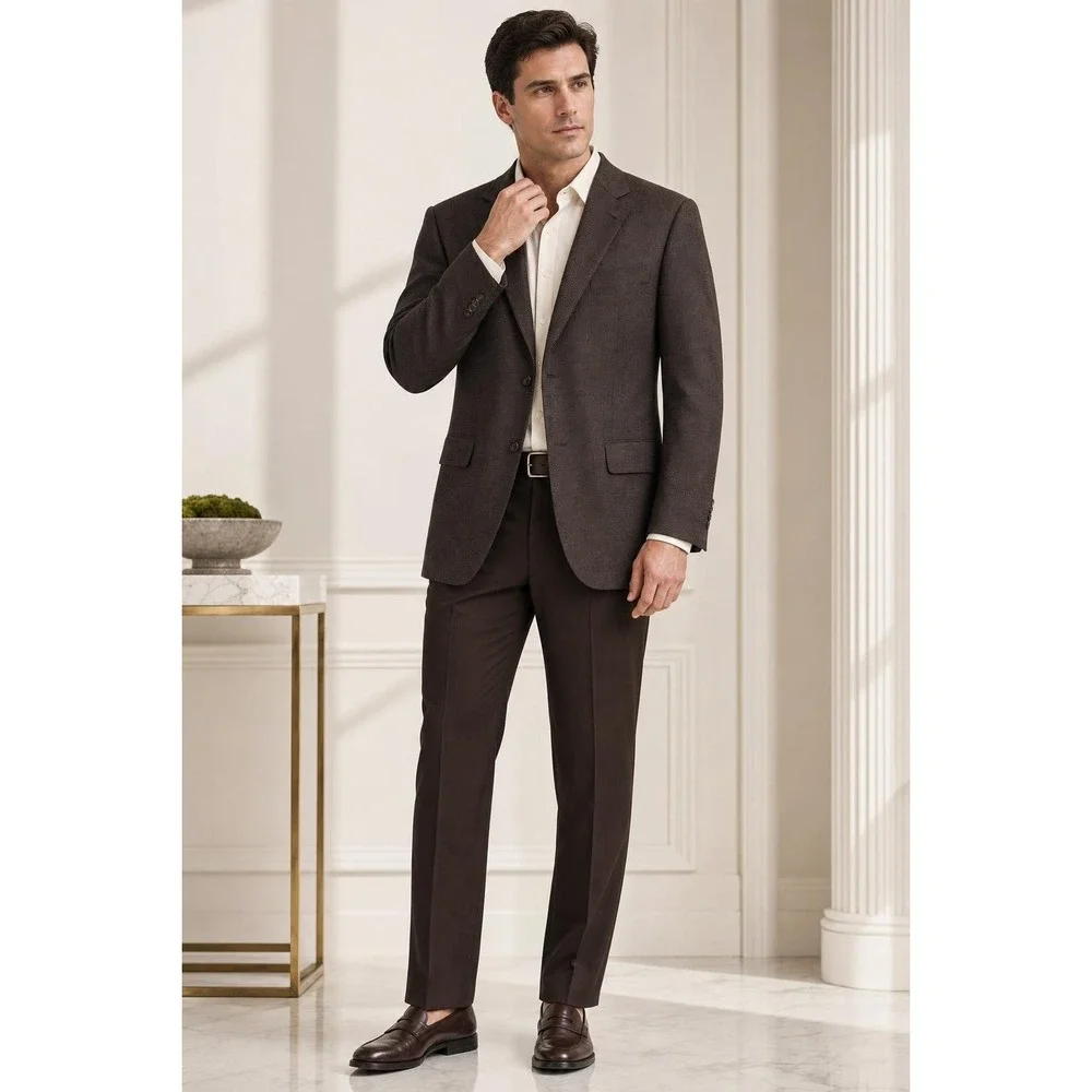 Pronto Uomo Lambswool Blazer Men's 44 Long Brown Houndstooth Sport Coat